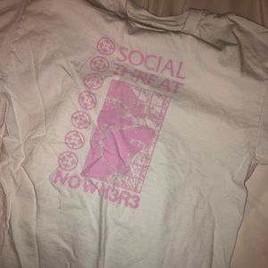 Social Threat white and pink tee